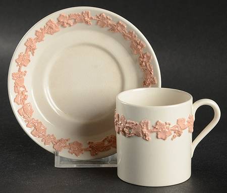 Pink On Cream Color (Plain edge) Flat Demitasse Cup & Saucer Set