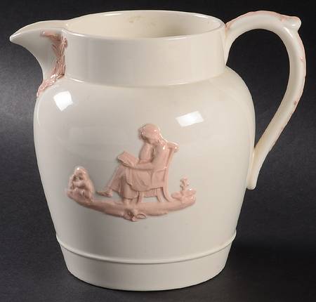 Pink On Cream Color (Plain edge) 32 Oz Pitcher