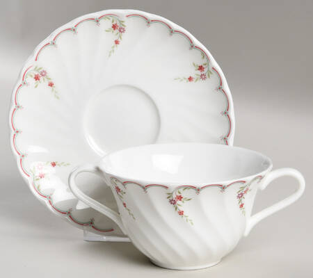 Pink Garland Flat Cream Soup Bowl & Saucer Set