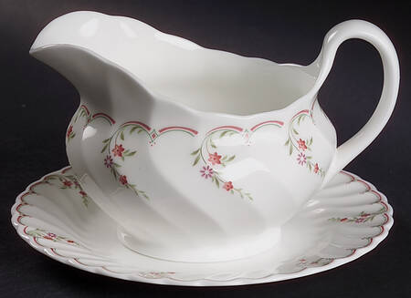 Pink Garland Round Gravy Boat & Bread and Butter Stand