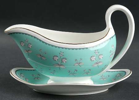 Pimpernel Blue Green Gravy Boat with Attached Underplate