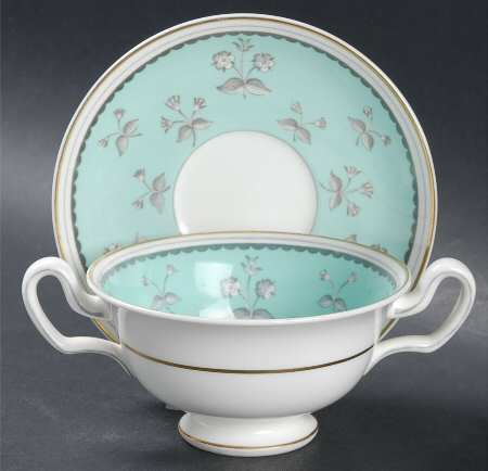 Pimpernel Blue Green Footed Cream Soup Bowl & Saucer Set
