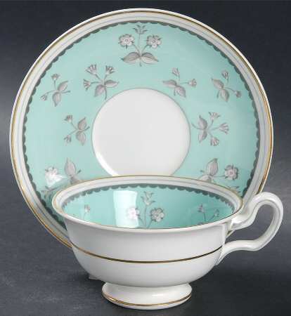Pimpernel Blue Green Peony Shape Footed Cup & Saucer Set