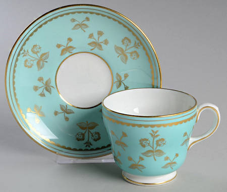 Pimpernel Robin Egg Blue (Gold Flowers) Footed Cup & Saucer Set