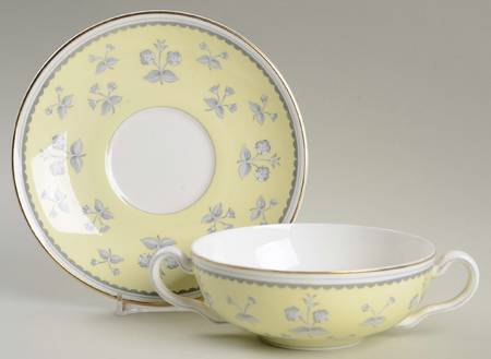 Pimpernel Yellow (Gold Trim) Flat Cream Soup Bowl & Saucer Set