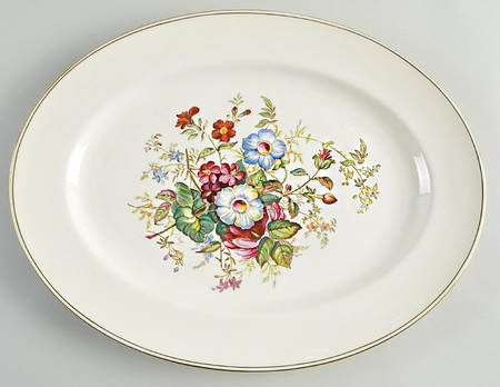 Posy Sprays White Rim 15" Oval Serving Platter