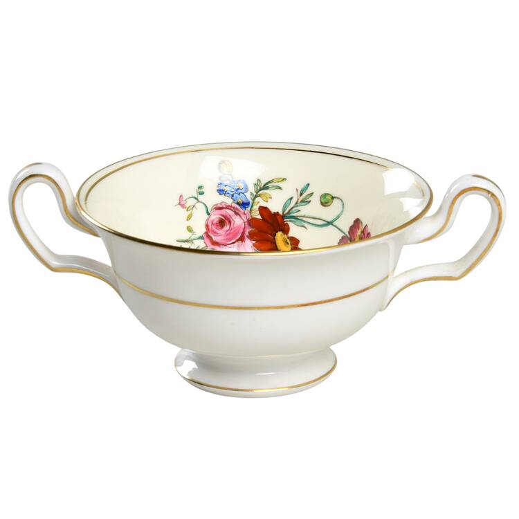 Posy Sprays White Rim Footed Cream Soup Bowl