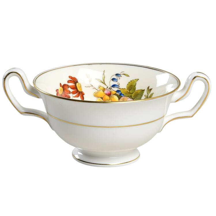Posy Sprays White Rim Footed Cream Soup Bowl