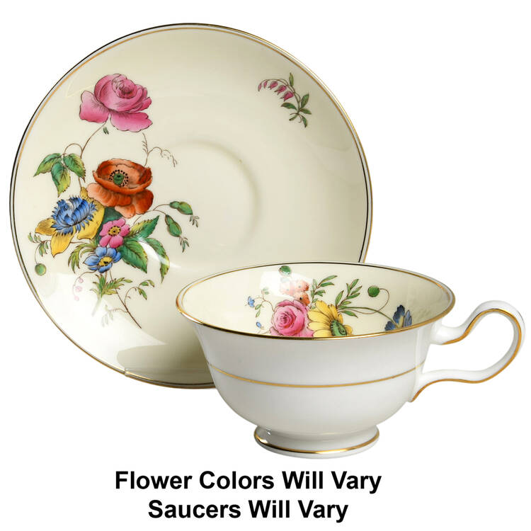 Posy Sprays White Rim Peony Shape Footed Cup & Saucer Set