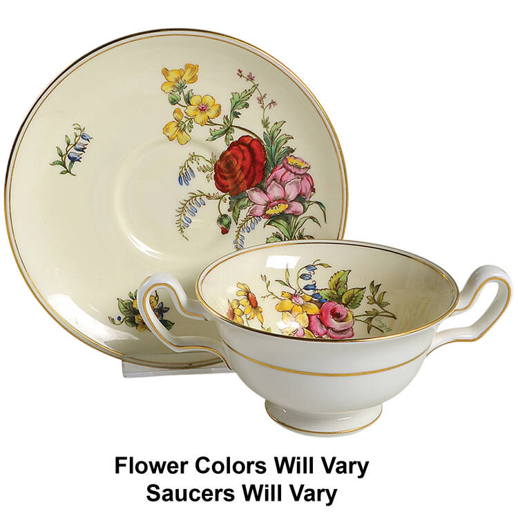 Posy Sprays White Rim Footed Cream Soup Bowl & Saucer Set