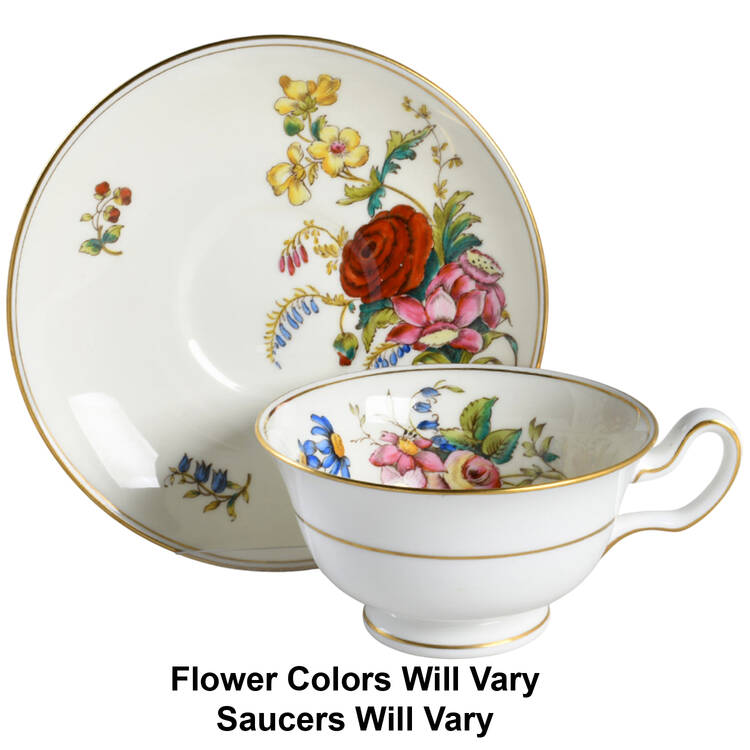 Posy Sprays White Rim Peony Shape Footed Cup & Saucer Set