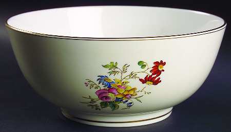Posy Sprays White Rim 9" Salad Serving Bowl