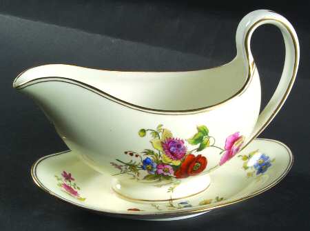 Posy Sprays White Rim Gravy Boat with Attached Underplate