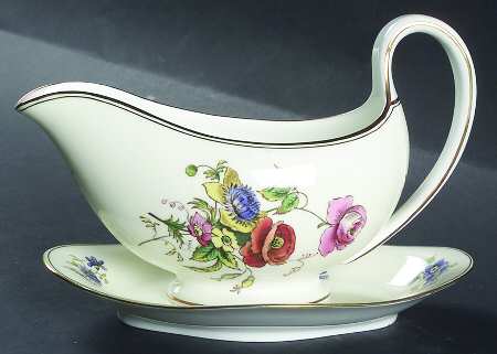 Posy Sprays White Rim Gravy Boat & Underplate