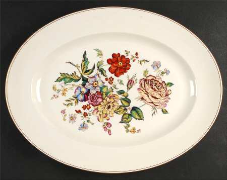 Posy Sprays White Rim 17" Oval Serving Platter
