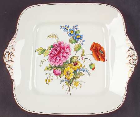 Posy Sprays White Rim Square Handled Cake Plate