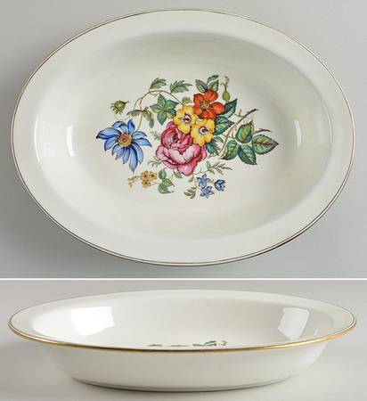Posy Sprays White Rim 10" Oval Vegetable Bowl