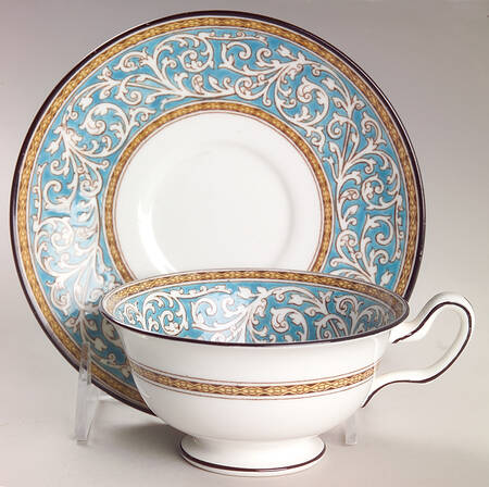Praze Turquoise Peony Shape Footed Cup & Saucer Set