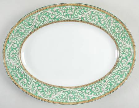Praze Green (No Floral Center) 13" Oval Serving Platter