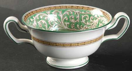 Praze Green (No Floral Center) Footed Cream Soup Bowl