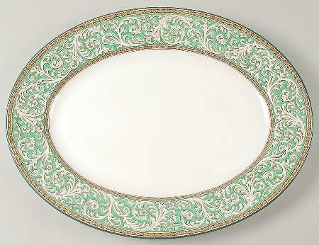 Praze Green (No Floral Center) 17" Oval Serving Platter