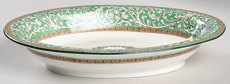 Praze Green (Floral Center) 9" Oval Vegetable Bowl