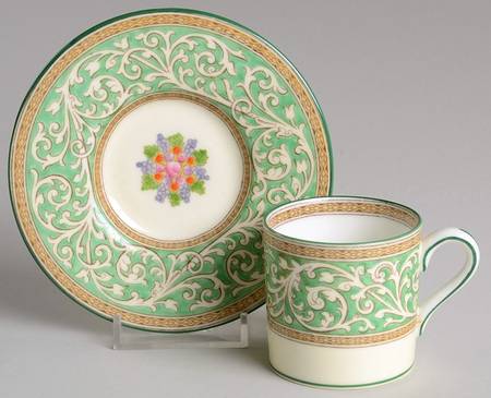 Praze Green (Floral Center) Bond Shape Demitasse Cup and Saucer Set