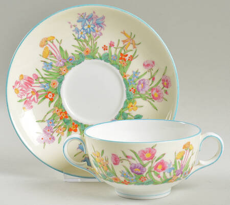 Prairie Flowers Footed Cream Soup Bowl & Saucer Set