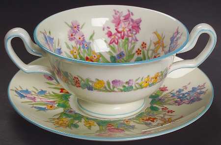 Prairie Flowers Footed Cream Soup Bowl & Saucer Set