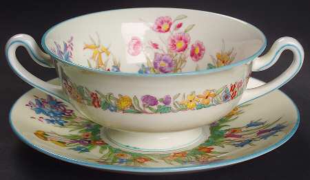 Prairie Flowers Footed Cream Soup Bowl & Saucer Set