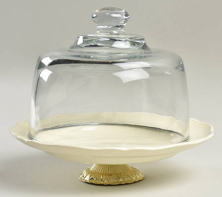 Queen's Plain 6 1/2"-7 1/2" Footed Cheese Plate w/ Glass Dome HC