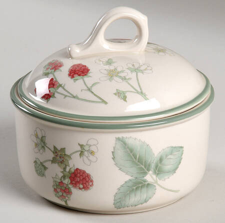 Raspberry Cane (Green Band Off Edge) Sugar Bowl & Lid