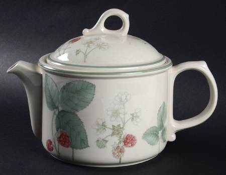 Raspberry Cane (Green Band Off Edge) Teapot & Lid