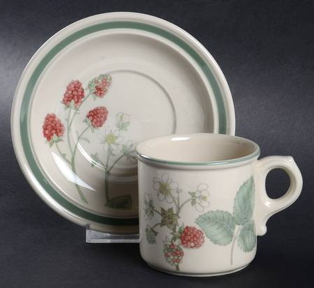 Raspberry Cane (Green Band Off Edge) Flat Cup & Saucer Set