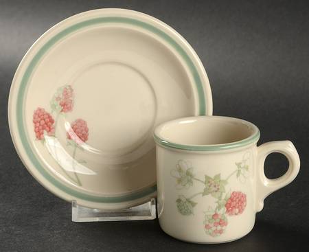 Raspberry Cane (Green Band Off Edge) Flat Demitasse Cup & Saucer Set