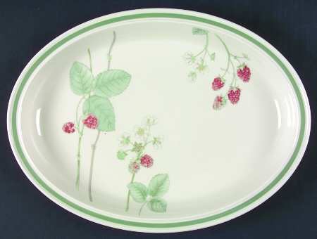 Raspberry Cane (Green Band Off Edge) 13" Oval Serving Platter