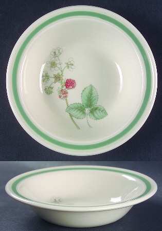 Raspberry Cane (Green Band Off Edge) Rim Fruit/Dessert (Sauce) Bowl