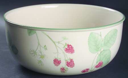 Raspberry Cane (Green Band Off Edge) 9" Salad Serving Bowl