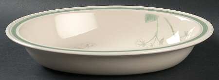 Raspberry Cane (Green Band Off Edge) 9" Oval Vegetable Bowl