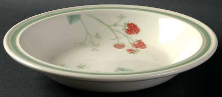 Raspberry Cane (Green Band Off Edge) Large Rim Soup Bowl