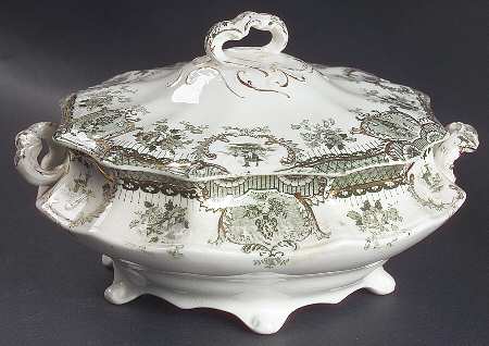 Raleigh Green (Gold Accent) Round Covered Vegetable