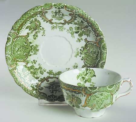 Raleigh Green (Gold Accent) Flat Cup & Saucer Set