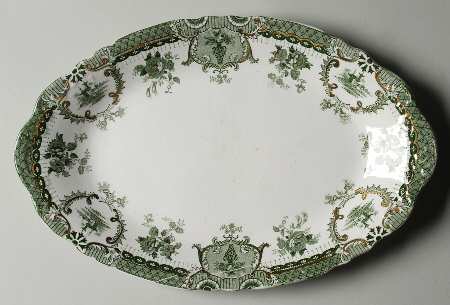 Raleigh Green (Gold Accent) 13" Oval Serving Platter