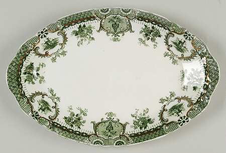 Raleigh Green (Gold Accent) 11" Oval Serving Platter