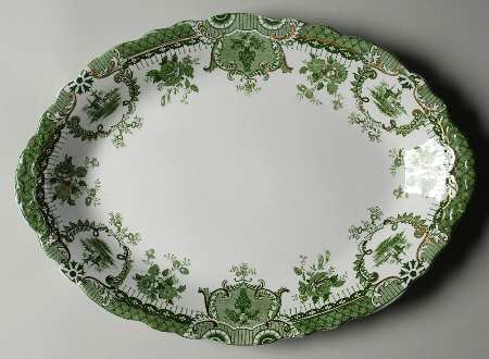 Raleigh Green (Gold Accent) 14" Oval Serving Platter