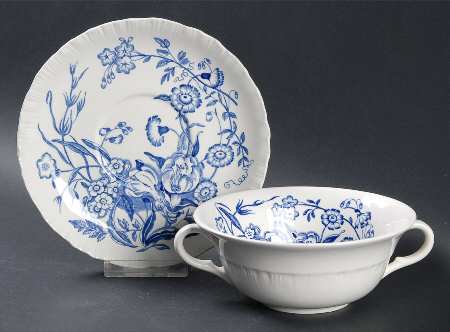 Ranunculus Blue Flat Cream Soup Bowl & Saucer Set