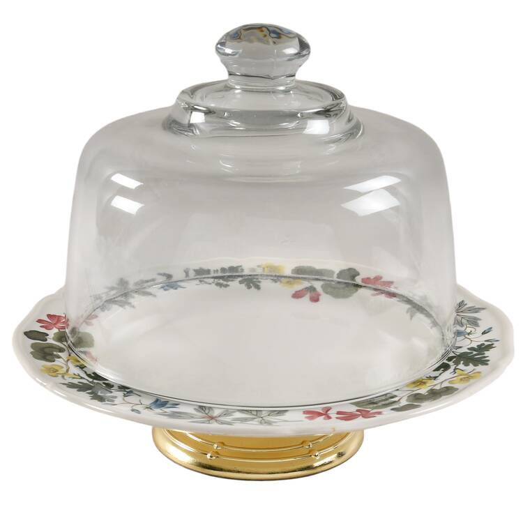 Richmond 6 1/2"-7 1/2" Footed Cheese Plate w/ Glass Dome HC
