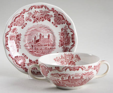 Royal Homes of Britain Pink Flat Cream Soup Bowl & Saucer Set