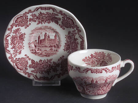 Royal Homes of Britain Pink Flat Cup & Saucer Set