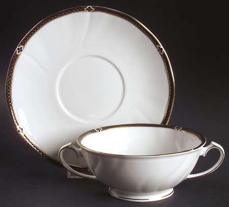 Royal Lapis Footed Cream Soup Bowl & Saucer Set
